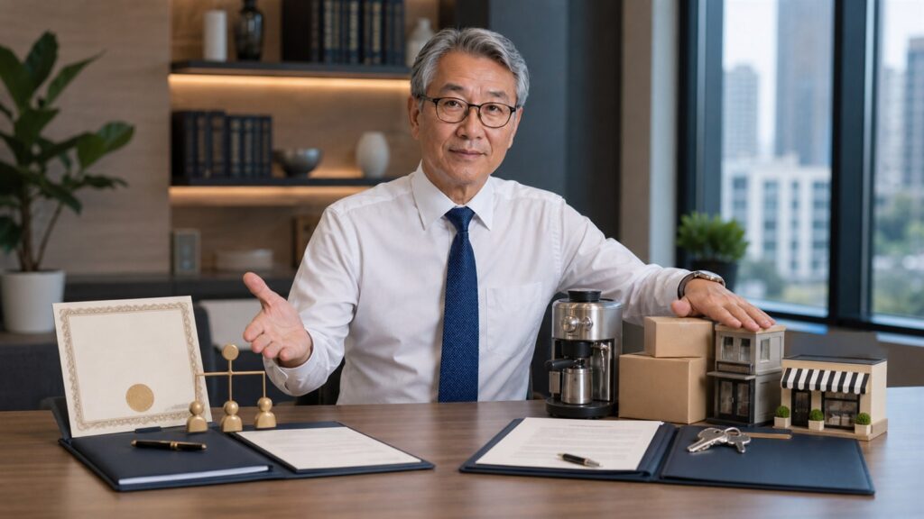 Simon Cho가 회사 지분 인수와 사업체 자산 인수의 차이를 설명하는 모습
